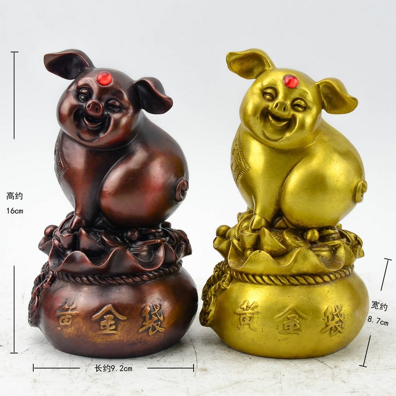 批發(fā)精工純銅特價黃金袋豬 生肖福豬，為仿古家具與空間增輝的工藝品擺設(shè)